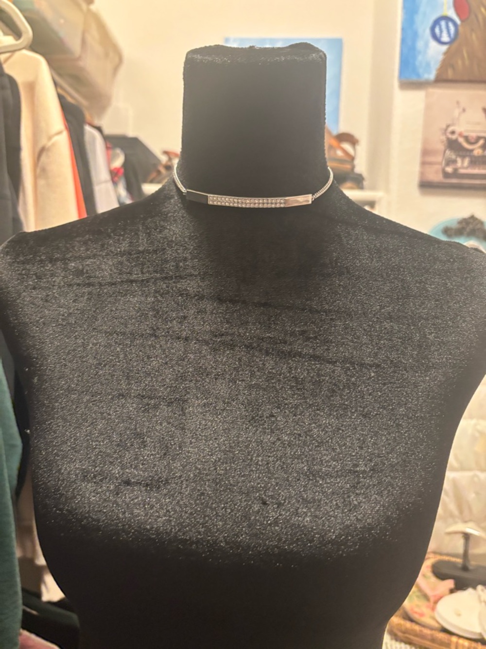 Touchstone Crystal Silver Crystal Bar Choker Necklace